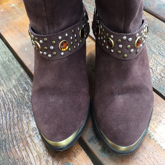 Brown suede Cowboy boots harness - Picture 3 of 12